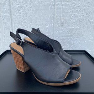 Lucky Brand Leather Open Toe Slingback Block Heel Black Size 8 (fits like 7.5)